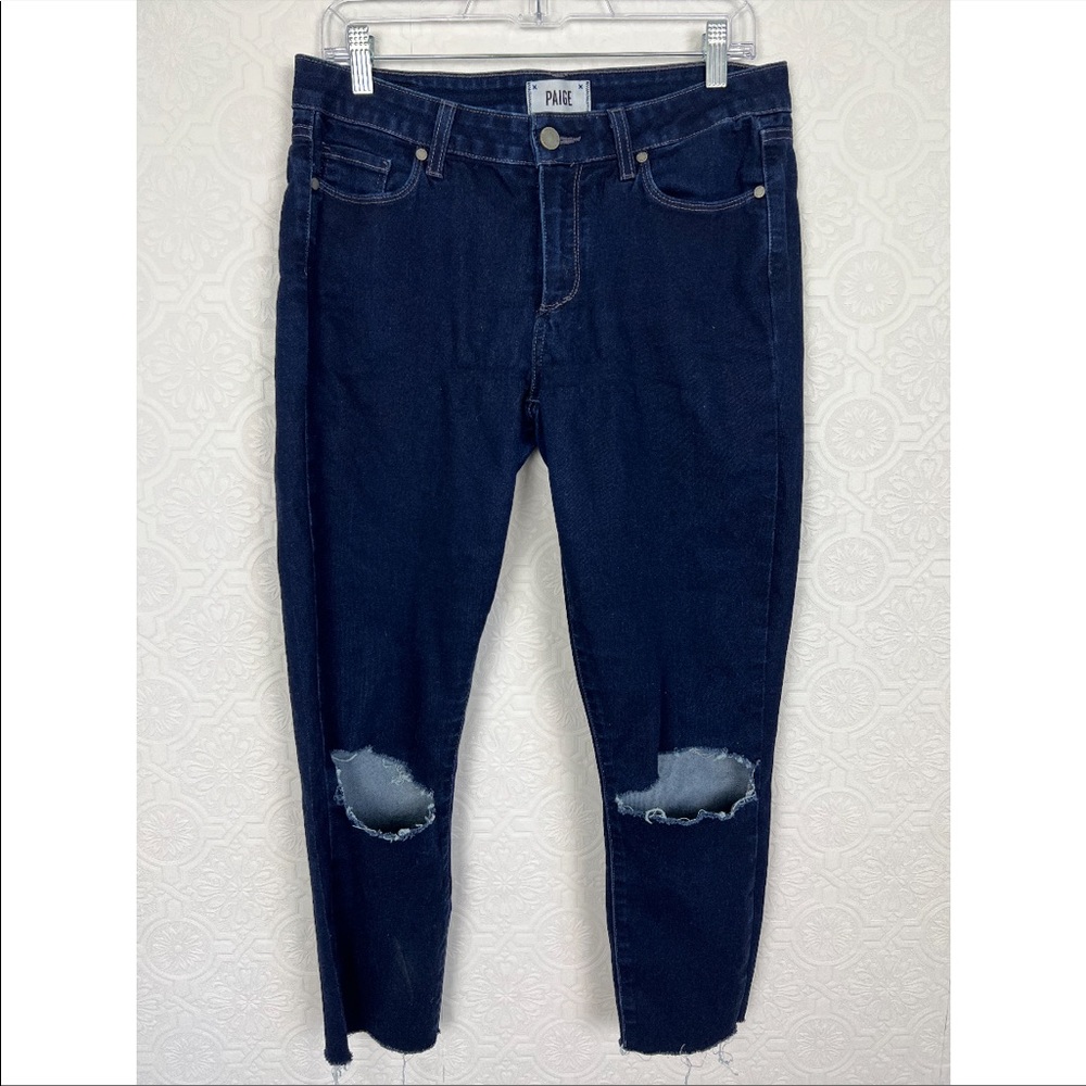 Paige Verdugo Ankle Jeans Distressed Dark Wash Mid Rise Size 31